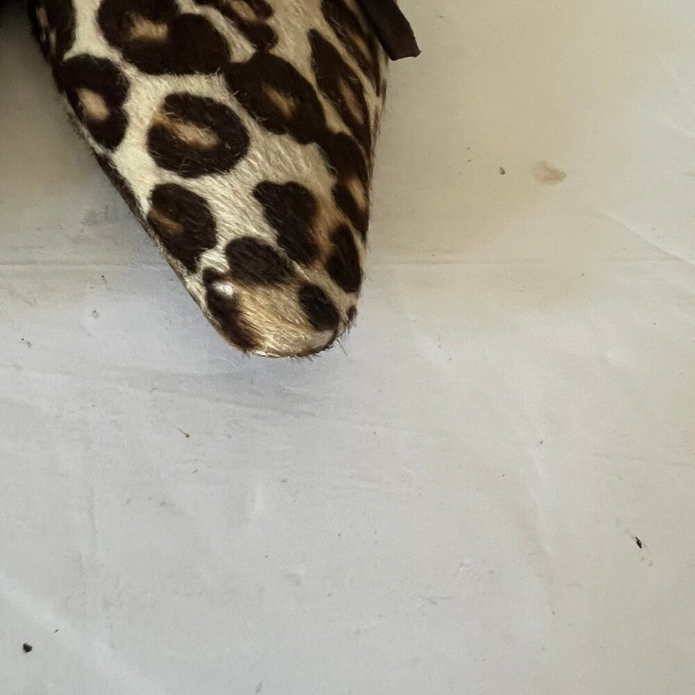 90'S VINTAGE MANOLO BLAHNIK PONY HAIR LEOPARD KITTN HEEL PUMP SZ 40.5 / 10.5 - Picture 2 of 8